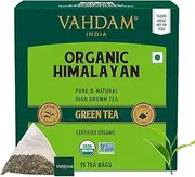 VAHDAM, Original Himalayan Green Tea (15 Count) High Grown, Non GMO, Gluten Free, Low Caffeine | Earthy, Smooth & Refreshing | Resealable & Individually Wrapped | Plant-Based Pyramid Tea Bags