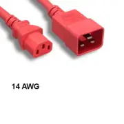 Kentek Red 6ft AC Power Cable IEC-60320 C13 to C20 14 AWG 15A 250V Color-Coded