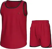 [Essenclo] Boys Clothing Sets, Boys Athletic Shorts & Sleeveless Shirts, Crew Neck Kids Tank Top Clothes Size 3-16 (2 Pcs Set), Red, 5-6