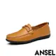 【Ansel】兩穿法真皮舒適手工縫線一字勾繩造型休閒豆豆鞋 黃