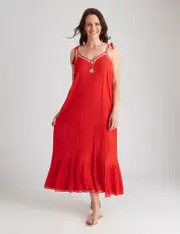 Millers Crinkle Embroidered Maxi Dress - Size 22 - Womens - RED