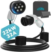 22kW 32A Type 2 to Type 2 EV Charging Cable, 5M, 3 Phase, IP55, RCM Certified