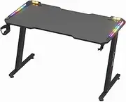 Advwin 120cm Gaming Desk with Carbon Fiber Gaming Desktop Black Computer Desk with Cup Holder Headphone Hook