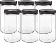 ljdeals 32 oz Clear Plastic Jars with Lids, Storage Containers, Wide Mouth PET Mason Jars, Pack of 6, BPA Free, Food Safe, Made in USA