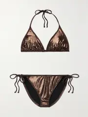 [Norma Kamali] Norma Kamali - Metallic Halterneck Bikini - Chocolate - large large Brown