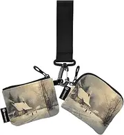 [XYMZR] Landscape Winter House Mini Zip Around Wristlet keychain Wallet for Women Personalized Pattern Detachable Dual Pouch Wristlet Portable Wallet Phone Coin Purse, Multi-colored, One Size