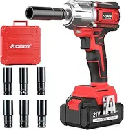 [AOBEN] 21V Cordless High Torque Power Impact Wrench Gun 1/2 inch, Powerful Brushless Motor with Max Torque 450 ft-lb (600N.m), 4.0Ah Battery, 6 PCS Sockets (17-22mm), Fast Charger and Tool Box