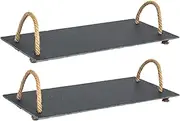 Argon Tableware Slate Serving Tray with Rope Handles - 40 x 20cm - Pack of 2 - Natural Slate Serving Platter Bread Cheese Board for Restaurant Appetizers, Snacks, Lunch, Dinner