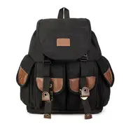 Vintage Men Backpack Canvas Pu Hiking Couples Travel Military Satchel School Bag