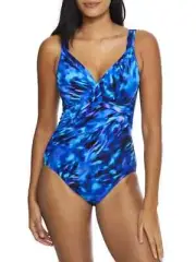 Miraclesuit Women's Size 8 Blue One Piece Waist Minimizing Shaping Swimsuit NEW