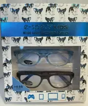 E-Specs Kids Blue Light Blocking Glasses BLUE & BLACK NO MAGNIFICATION 2 Pack
