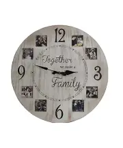 Photo Frame Wall Mounted Clock with Multi picture Collage White wash 60 cm