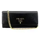 Prada Black Vitello Move Leather Chain Crossbody Wallet Clutch NEW