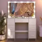 Large LED Mirror Dressing Table with 7 Drawer Makeup Desk Vanity Table Set White