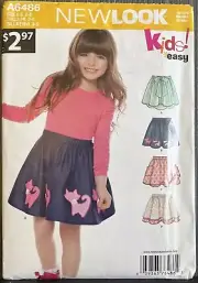 New Look A6486 Sewing Pattern Girls Skirt with Cat Applique Size 3 4 5 6 7 8 UC