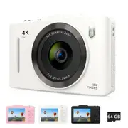 Digital Camera 2.8",FHD 4K 48MP Point and Shoot Digital Camera for Kids with 16X Zoom 64GB Card,Anti-Shake,Autofocus Camera for Gift(White)