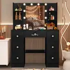 Black Dressing Table Set LED Vanity Desk with Makeup Mirror and Drawers Bedroom