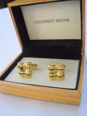 Geoffrey Been Gold-Tone Woven Four-Square Cufflinks, NOS, Wood Box, $35 Retail