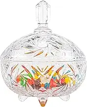 Large Glass Sweet Bowl with Lid, 800ML, Sweet Jars for Candy Buffet, Crystal Sugar Dish Decorative, Biscuit Storage Container for Chocolate, Cookie, Beans, Nuts, Jewelry Box, Apothecary, Christmas