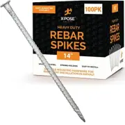 Rebar Stakes - 14 Inch Metal Spikes for Asphalt 1/2 Inch Diameter - 100 Pack
