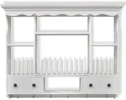 Kitchen Wall Cabinet Wall Mounted Storage Shelf White Pinewood with 4 Drawers 4 Shelves