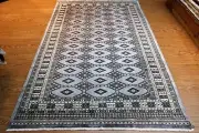 ON SALE _HAND_MADE_ORIENTAL_RUG_TURKMEN 5X8 FT. PAK-Bukhara Rug light blue Pm75