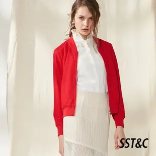 [二手] SST&C 亮紅色圓領拉鍊款洞洞針織外套 9.7成新 針織外套 圓領 紅色