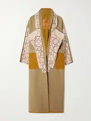[Thank You Have A Good Day] Thank You Have A Good Day - Crosby Patchwork Wool-felt And Cotton-jacquard Coat - Brown - One size One size Brown