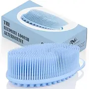 (1Pack -Blue) Bath & Shower Loofah Brush 2 in 1 Face & Body scrub Gentle body brush Skin 100% Better Scrubber silicone body brush for bath Massaging Brush