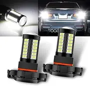icykale 2 PCS Car H16/5202/5201 LED Fog Light, 0.7" x 2.08" 5730-33SMD Waterproof 360 Degree No-dead-angle Strong Penetration Bulb, with Focusing Lens Plug and Play Bulb, Universal for Cars (White)