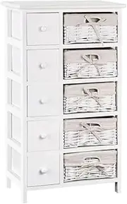 [Artiss] Chest of Drawers 5 Drawer White with Removeable Baskets Tallboy, Dresser Clothes Storage Cabinet Organizer Lowboy Bedside Table Bedroom Furniture Home Living Room Hallway Entryway