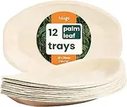 HAAGO 12 Pack 14x10 Large Palm Leaf Platters Bamboo Serving Tray (Boat) Disposable Charcuterie Boards, Disposable Serving Trays and Platters, Disposable Platters and Trays for Party, Wedding & Picnic