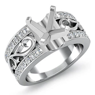 Asscher Semi Mount Natural Diamond Wedding Filigree Ring 14k White Gold 0.55Ctw
