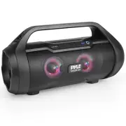 Pyle Bluetooth BoomBox Speaker System W/Built-in RGB Lights, FM Radio PBMWP185