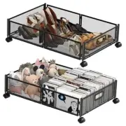 Under Bed Storage Containers,2 Pack Foldable Underbed Storage Containers Black