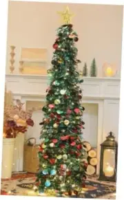 Pop Up Christmas Tree with Timer Lights, Blue Tinsel 5 FT Peacock Blue