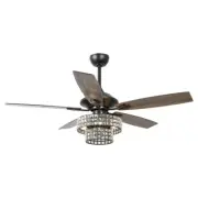 52" Matte Black Modern Indoor Crystal Chandelier Ceiling Fan Glass Bowl Light