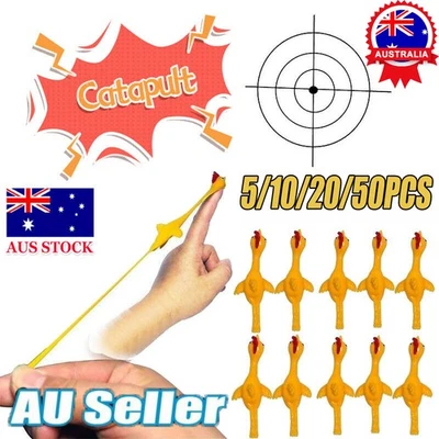 5-50X Sticky Flying Rubber Chicken Stretchy Catapult Turkey Finger Slingshot Toy
