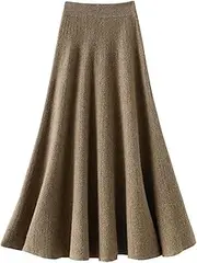 [TangDao] Women’s A Line Long Wool Skirt Elastic High Waist Fall Winter Warm Flowy Pleated Midi Skirt
