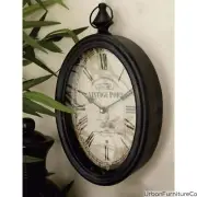 (Set of 2) Black Iron Vintage Wall Clock No Theme Roman Numerals Distressed NEW