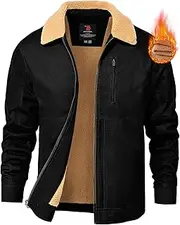 [TBMPOY] Men's Winter Cotton Jacket Sharpe Fleece Lined Full Zip Warm Cargo Zipper Pockets Lightweight Work Trucker Thermal