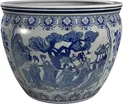 Oriental Furniture 12" Ladies Blue & White Porcelain Fishbowl