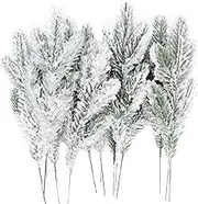 12Pcs Snowy Artificial Pine Needles Branches Twigs 10.6" Fake Frosted Pine Picks Greenery Stems Christmas Pine Tree Picks Winter Fir Pine Sprays Sprigs for Crafts Wreaths Garlands Holiday Decor