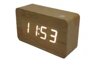 White Led Wooden Alarm Clock + Temperature Display Usb/Battery Wood White 6030