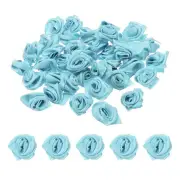 70Pcs Mini Satin Ribbon Roses Fabric Flowers Embellishments Rosettes Light Blue