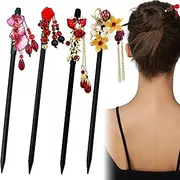 4PCS Hair Chopsticks for Women, Wooden Classic Chinese Hair Sticks, Japanese Hair Stick