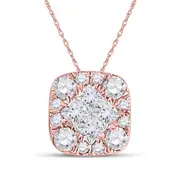 14k Rose Gold Princess Diamond Square Pendant 1/4 Cttw