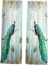 2 Pcs Rod Pocket Window Curtain Peacock Blue Tulle Curtains for Kids’ Room 107cmx213cm