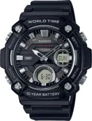 Casio AEQ120W-1AV, Telememo 30 Watch, 100M, 3 Alarms, Chronograph, World Time