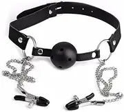 Sex Bondage Bondage Mouth Gag Ball Gags With Nipple Clamp Chain Adjustable Adult Games Flirting Sex Toys for Couples on Bed Restraints Toys